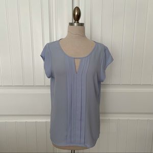 Light Blue Pintuck Front Cap Sleeve Blouse